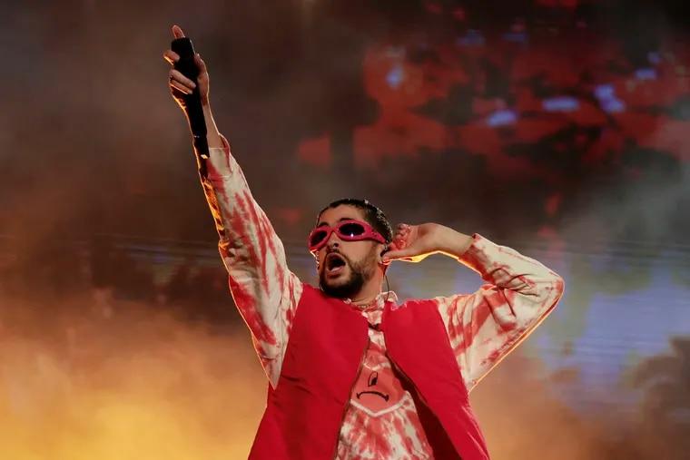 Bad Bunny performs on the Rocky Stage during the Made in America 2022 festival on the Ben Franklin Parkway in Philadelphia on Sept. 4, 2022. Once again, the Puerto Rican rapper and singer was the most streamed artist in the world in 2022. (Elizabeth Robertson/The Philadelphia Inquirer/TNS)
